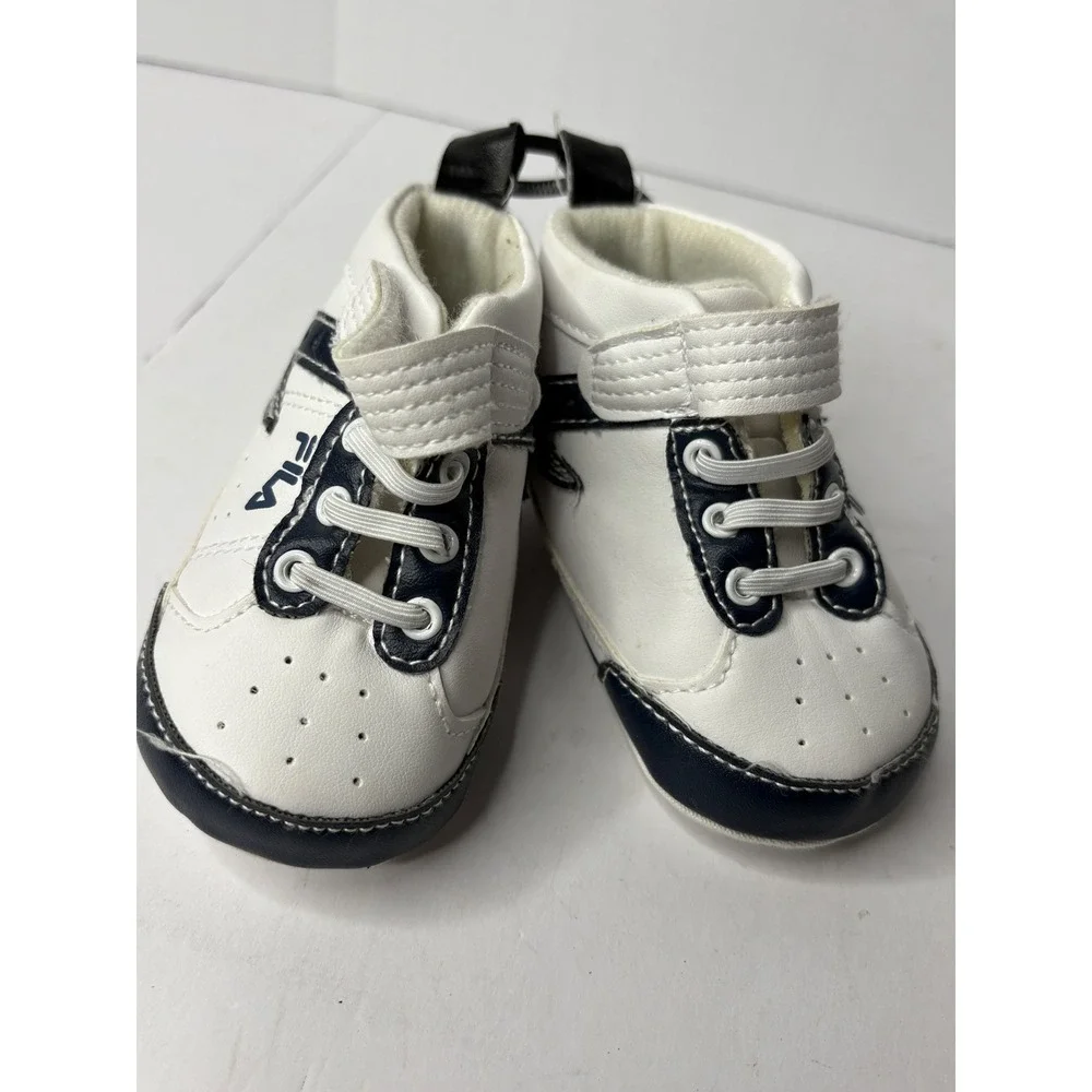 Fila Baby Sneakers White Navy‎ Blue High Top Crib Shoes 6-9 Months 5208
